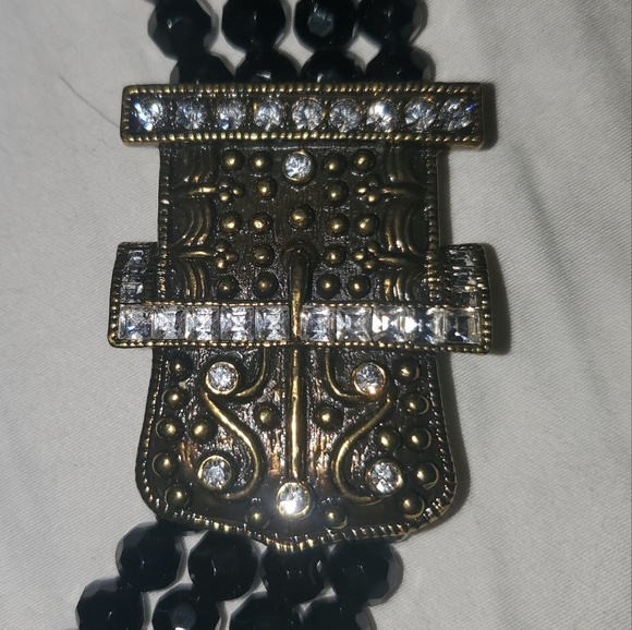 HEIDI DAUS "Armour Intrigue" (Jet) 4-Row Beaded "Buckle" Necklace - Picture 3 of 6